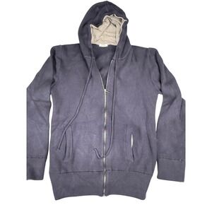 Etre Men Navy Blue Knit Full Zip Hoodie Sweater Made in Italy Size XXL